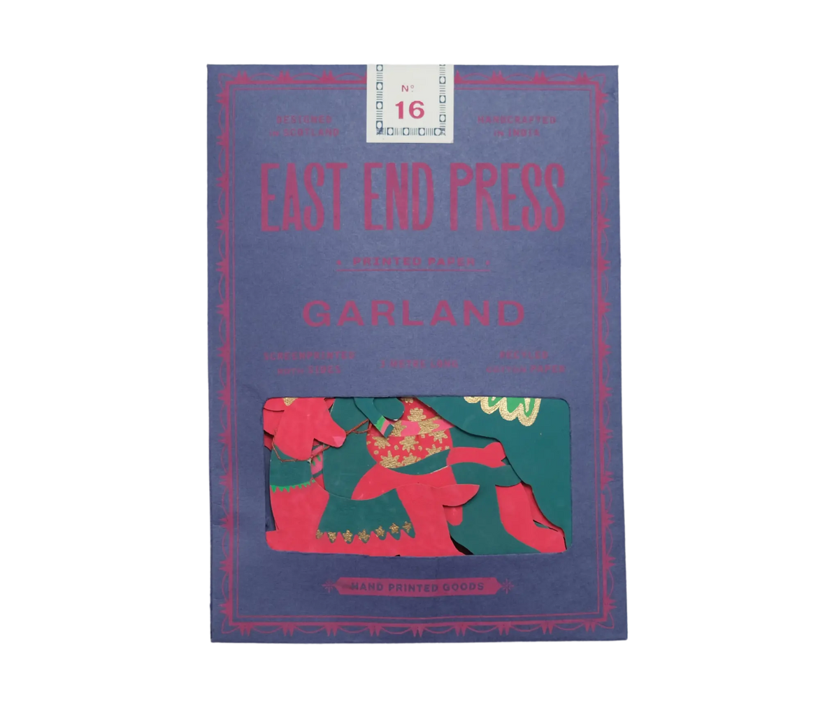 garland - recycled cotton paper - bright reindeer by east end press