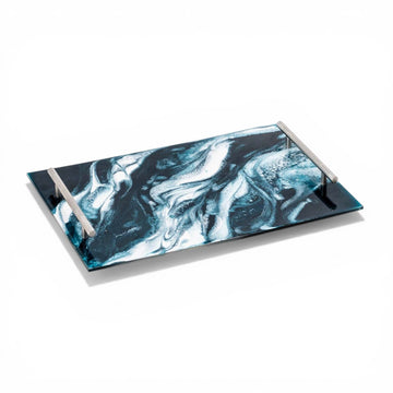 serving tray - handled - acrylic + resin - navy white metallic by lynn & liana serveware