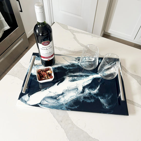 serving tray - handled - acrylic + resin - navy white metallic by lynn & liana serveware