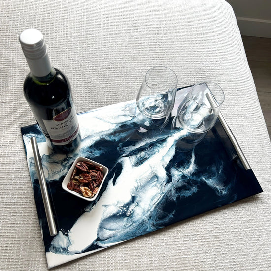serving tray - handled - acrylic + resin - navy white metallic by lynn & liana serveware