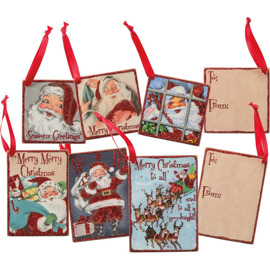 gift tag - single reusable - retro santas by primitives by kathy