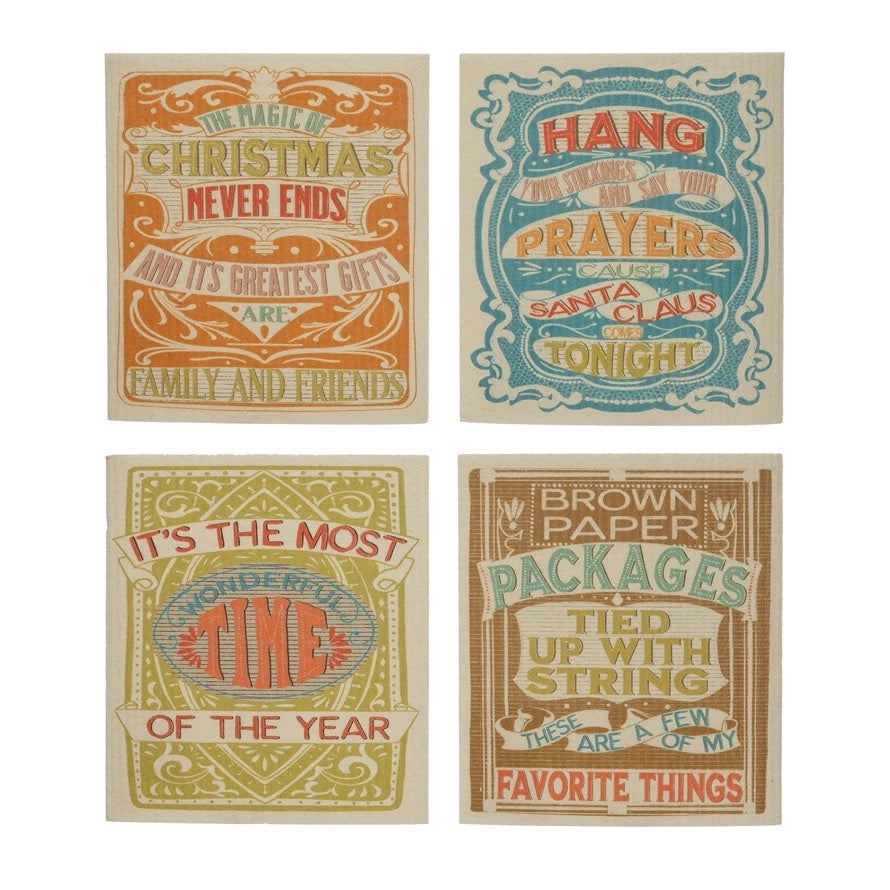 dishcloth - cellulose sponge - vintage holiday saying by creative co-op