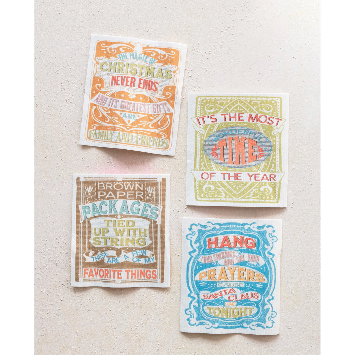 dishcloth - cellulose sponge - vintage holiday saying by creative co-op
