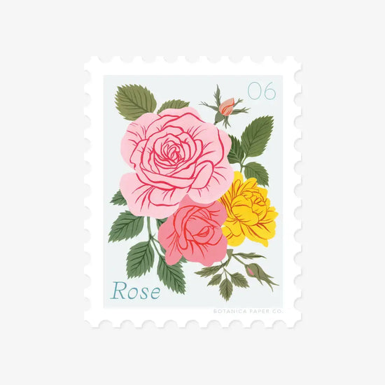 vinyl sticker - stamp-style - rose flower by botanica paper co.
