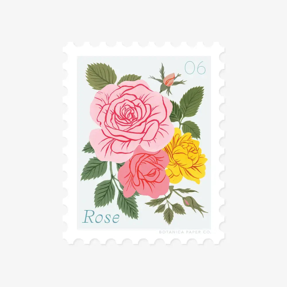 vinyl sticker - stamp-style - rose flower by botanica paper co.