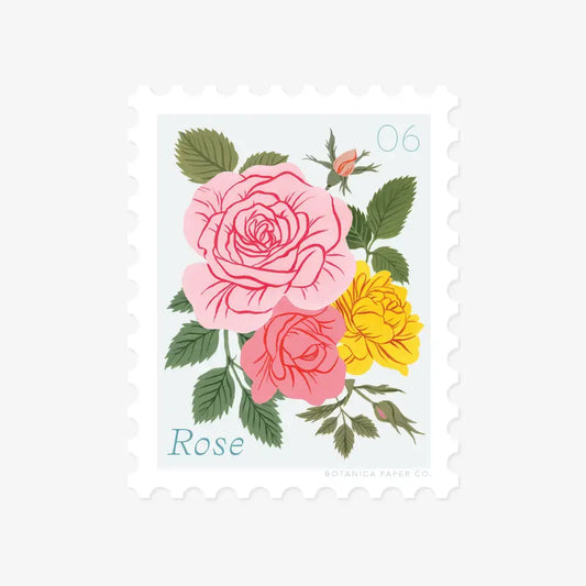 vinyl sticker - stamp-style - rose flower by botanica paper co.