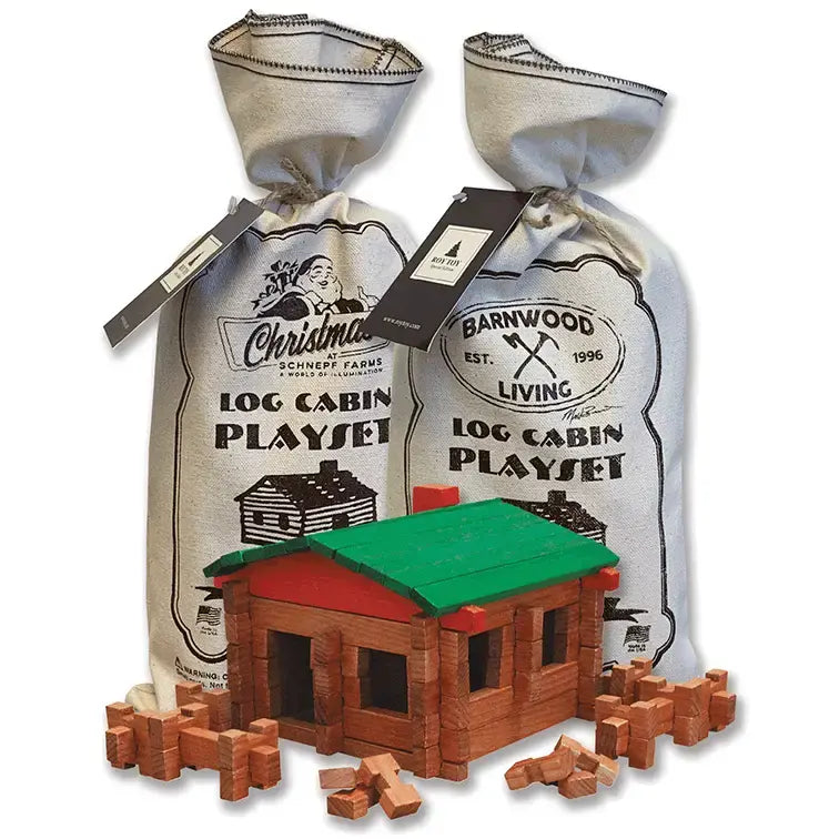toy - log cabin playset - canvas bag by roy toy