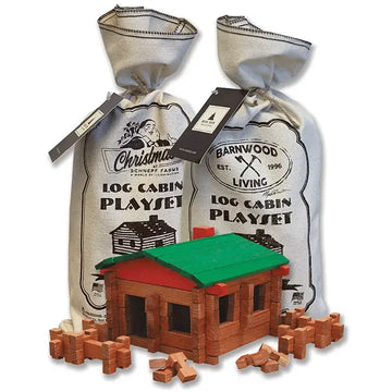 toy - log cabin playset - canvas bag by roy toy