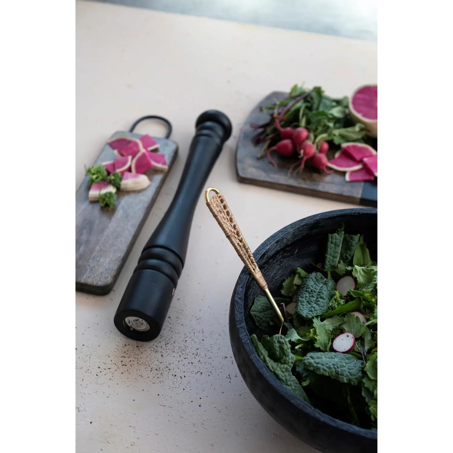 salt & pepper mill - black rubberwood - finial top by creative co-op