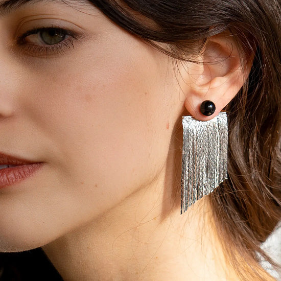 earrings - jackets - glimmer - hematite - platinum-plate by peter and june