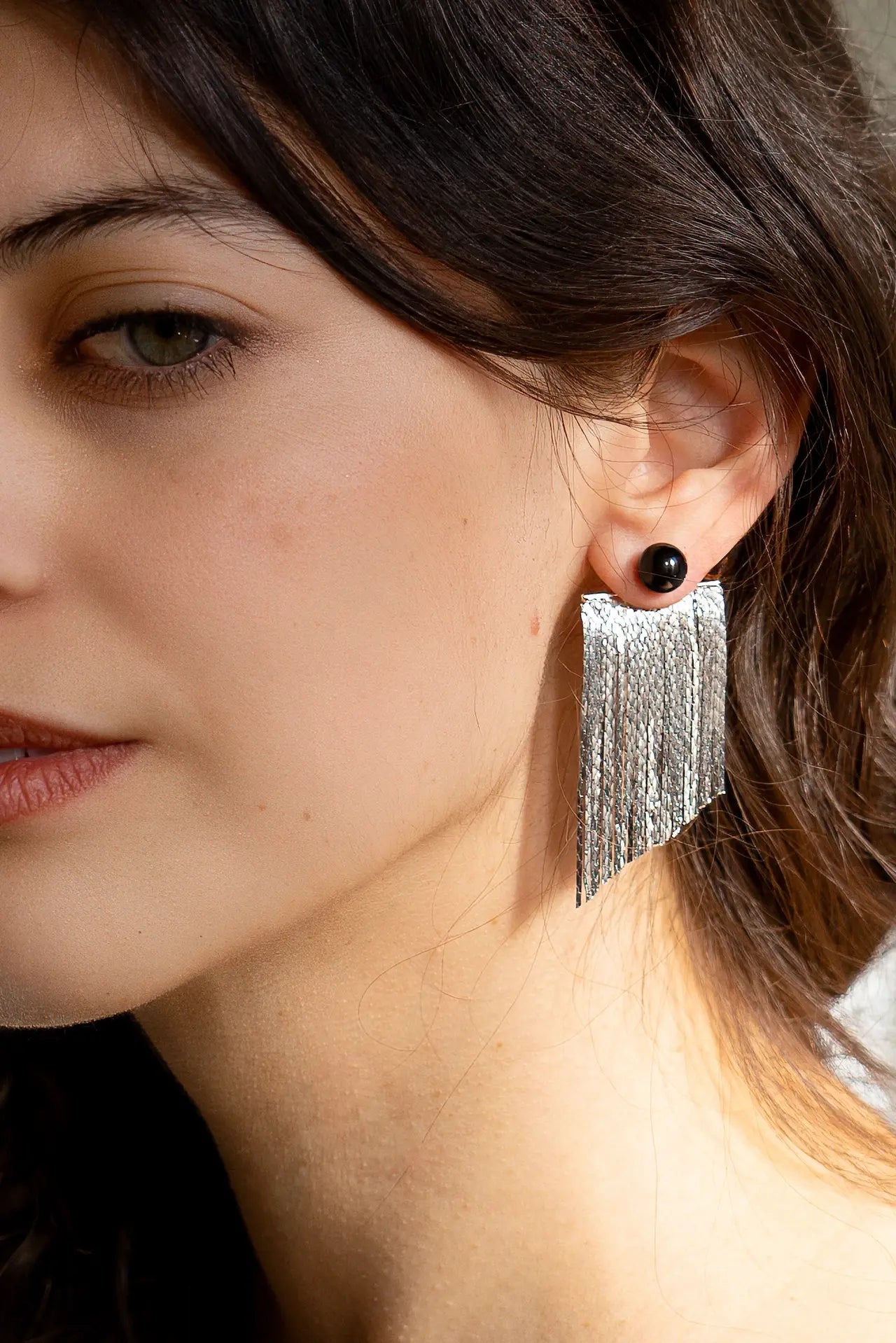 earrings - jackets - glimmer - hematite - platinum-plate by peter and june