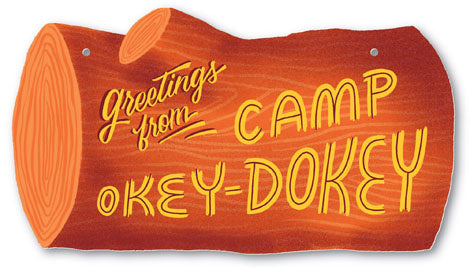 plaque card - greetings from camp okey-dokey by gibbs smith