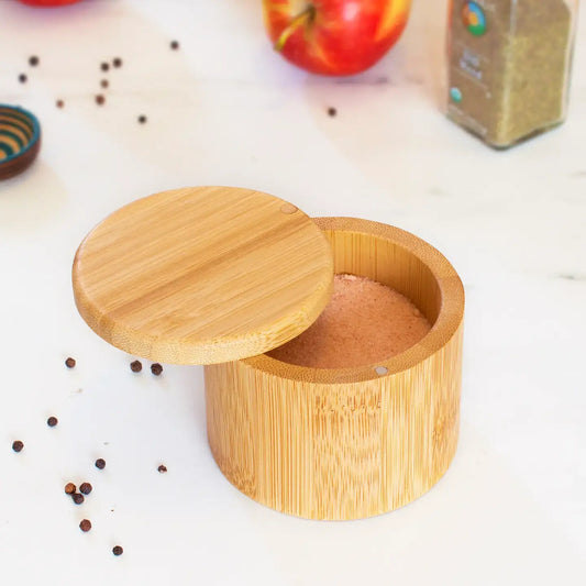 salt cellar & spice storage box - magnetic swivel lid by totally bamboo