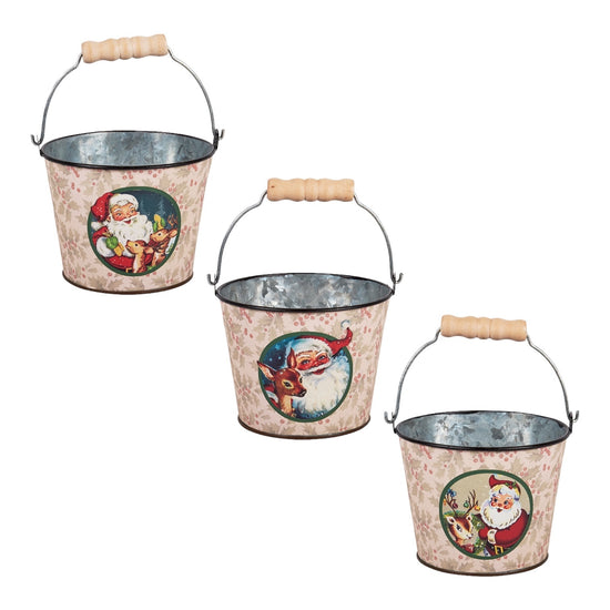metal buckets - santa vintage - cream (3 designs) by primitives by kathy