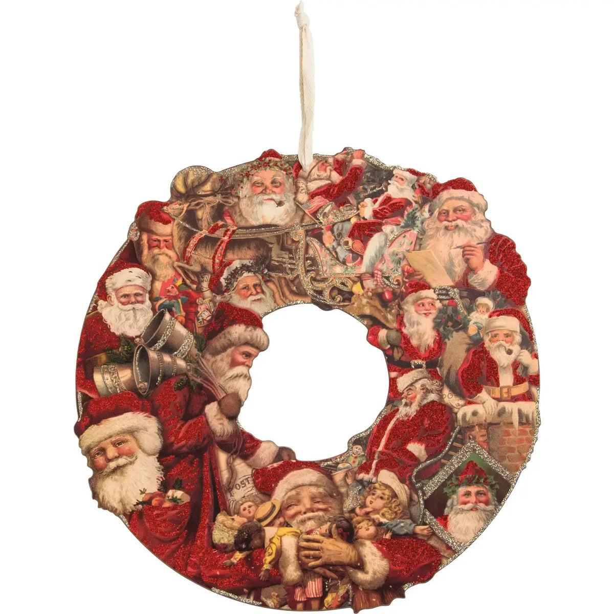 wreath - wooden 16" - vintage santa postcards by primitives by kathy