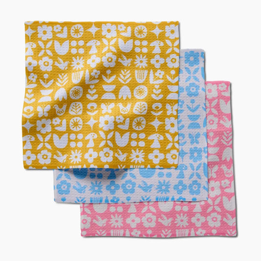 dishcloth set - microfiber - scandi spring pink/blue/yellow by geometry house