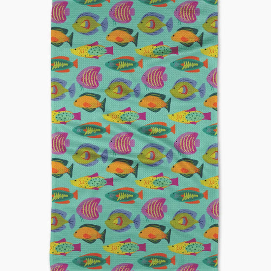 tea towel - microfiber - schooling fish by geometry house