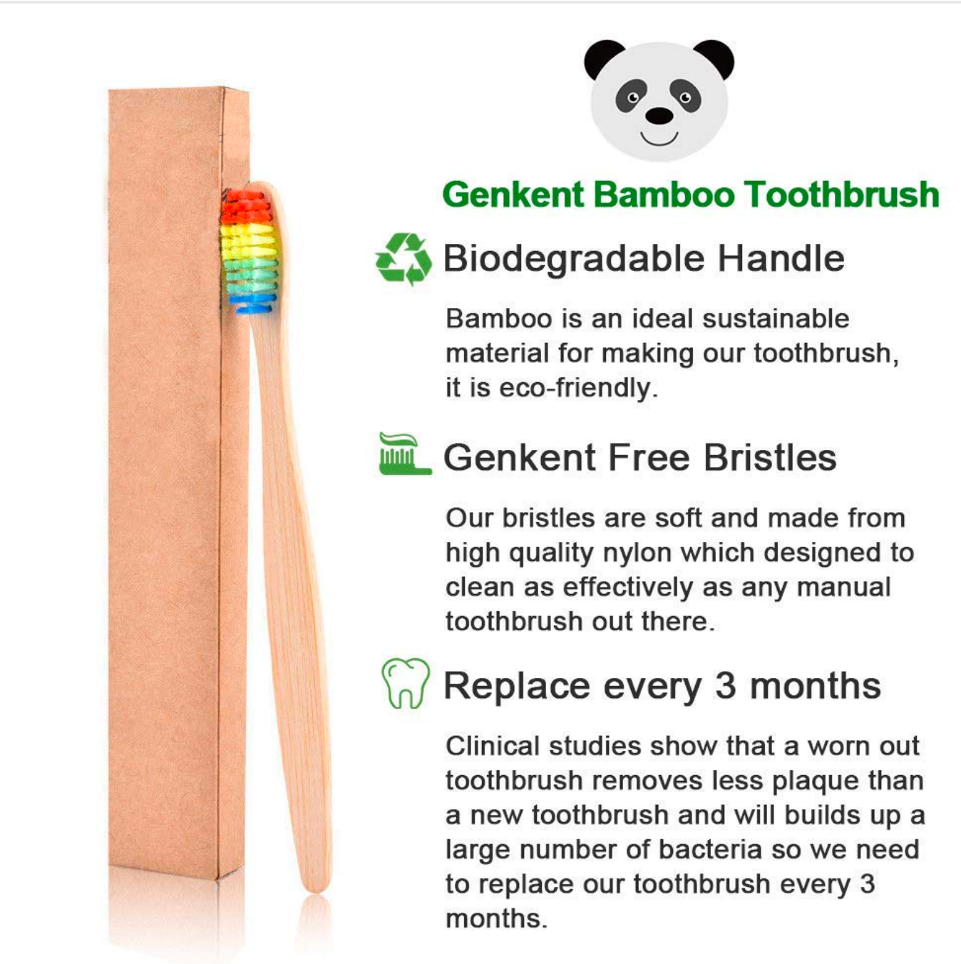 toothbrush - bamboo - rainbow bristles by plenty
