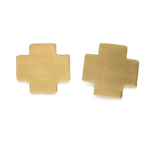 brass earrings - small solid cross by ink + alloy