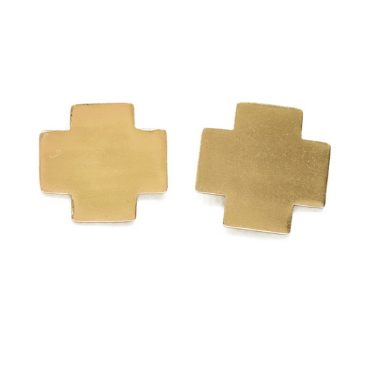 brass earrings - small solid cross by ink + alloy