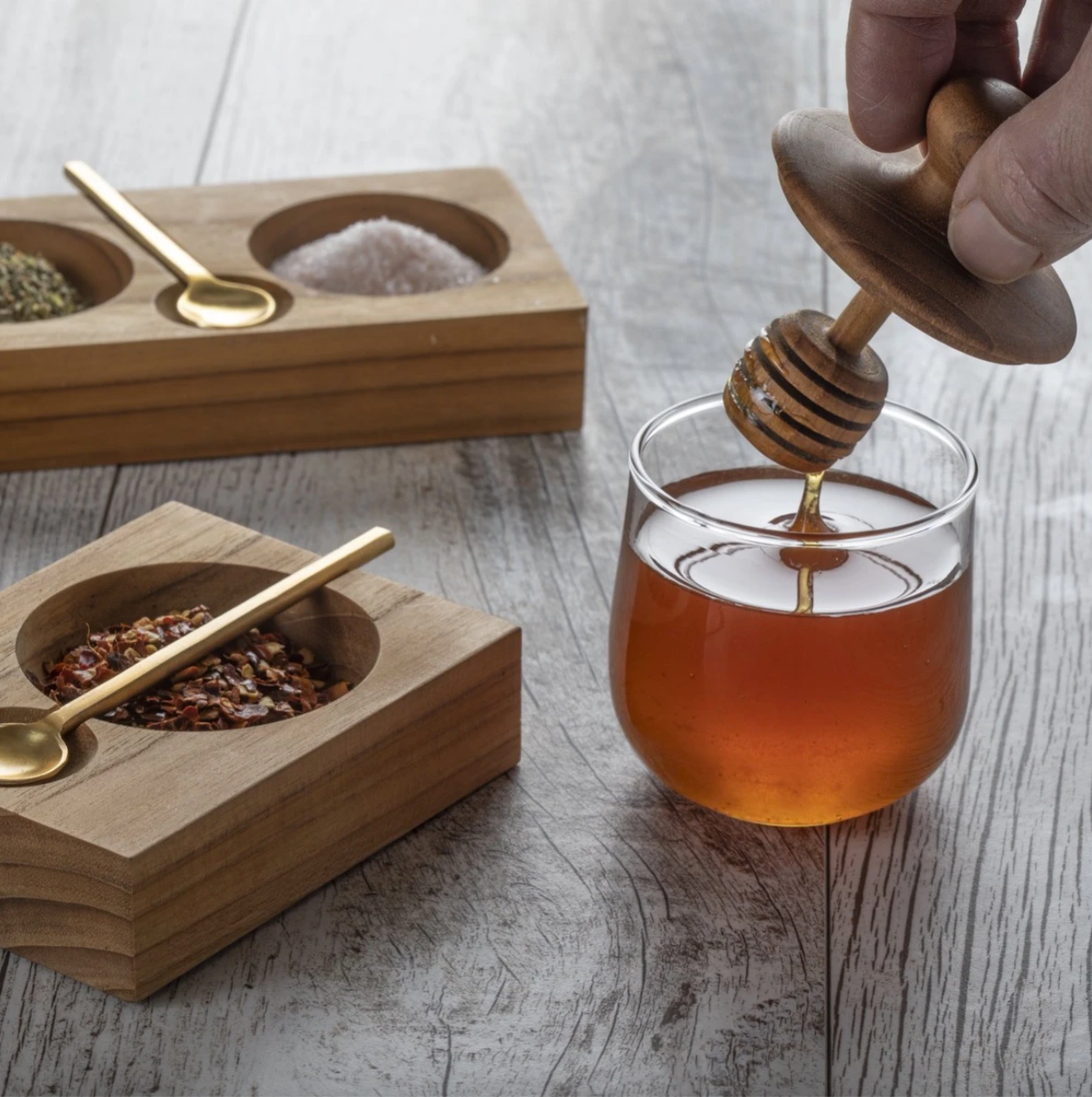 honey jar - mini - teak & glass by be home