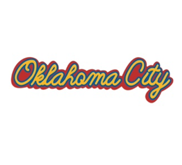 sticker - oklahoma city - script yellow blue red by plenty