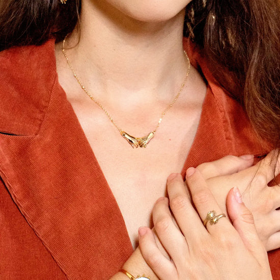 necklace - script - holding hands pendant - 24k gold plated by peter and june
