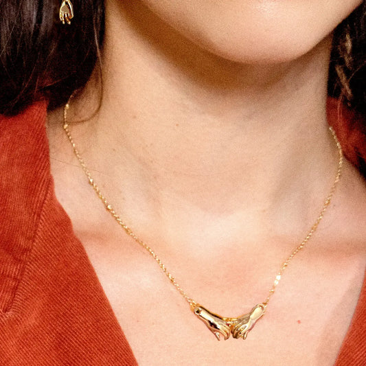 necklace - script - holding hands pendant - 24k gold plated by peter and june
