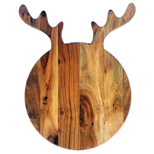 serving + cutting board - antler shape - acacia wood - natural by creative co-op