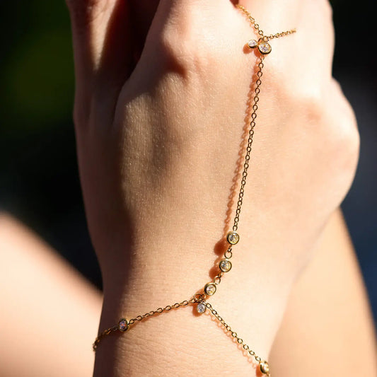 hand chain - shimmer cz stones - 18kgp by peter and june