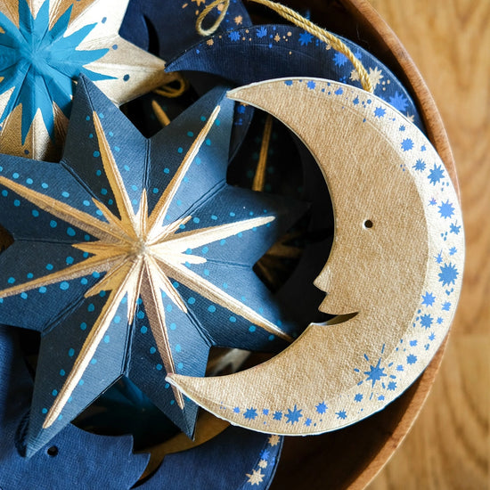 ornament - recycled paper board - crescent moon by east end press