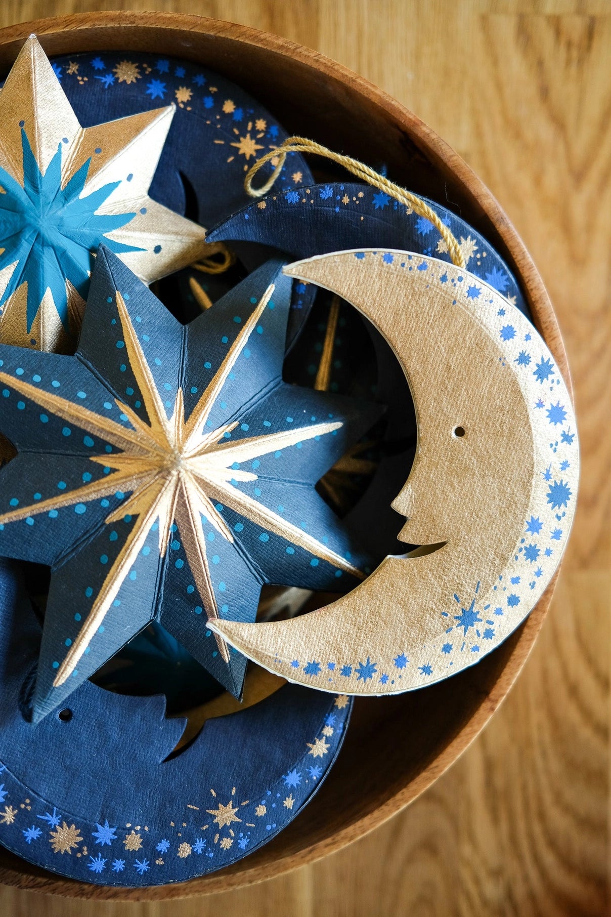 ornament - recycled paper board - crescent moon by east end press