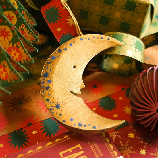 ornament - recycled paper board - crescent moon by east end press