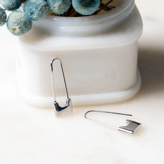 earrings - silver plate - "sid" safety pin by peter and june