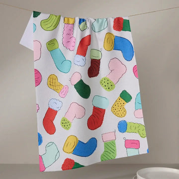 tea towel - microfiber holiday - silly stockings by geometry house