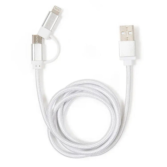 cable - 2-in-1 braided - silver by kikkerland