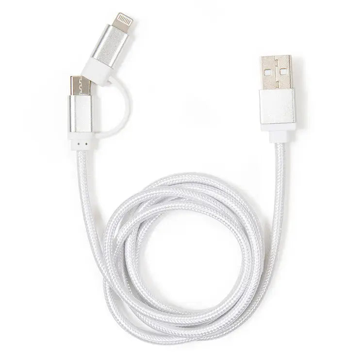 cable - 2-in-1 braided - silver by kikkerland