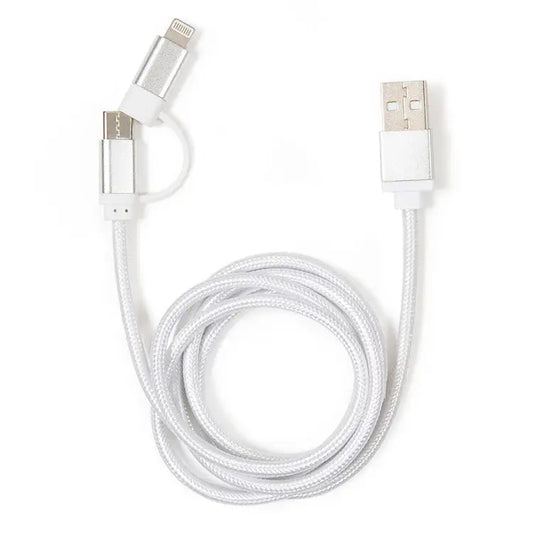 cable - 2-in-1 braided - silver by kikkerland