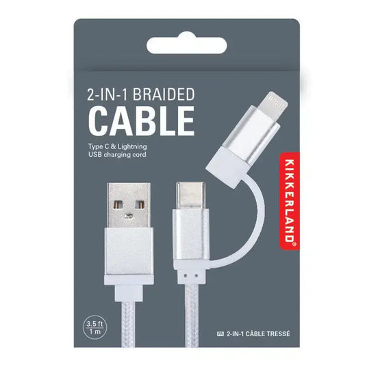 cable - 2-in-1 braided - silver by kikkerland