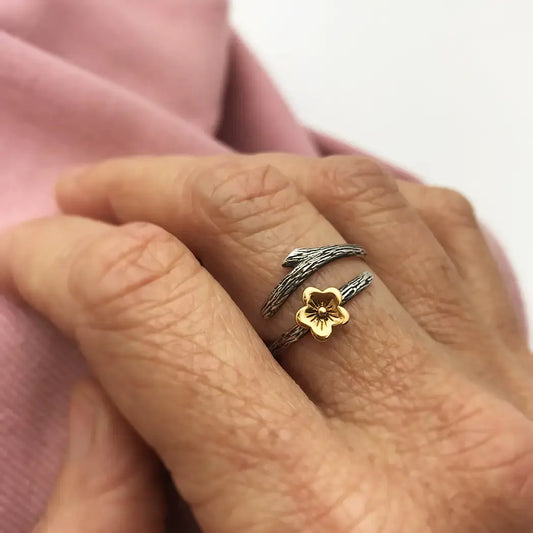ring - cherry blossom branch - sterling & bronze - adjustable by nina designs
