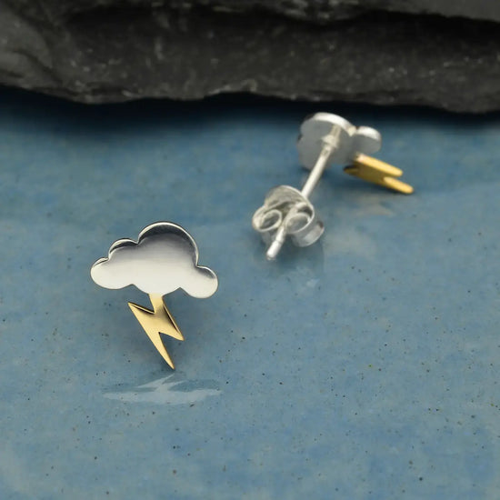 earrings - silver cloud - bronze lightning by nina designs