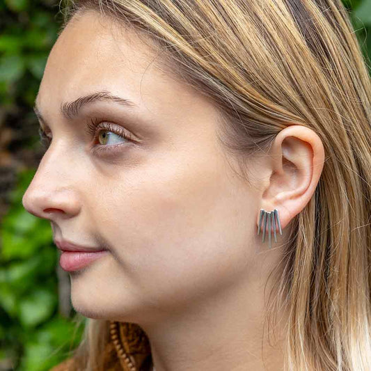earrings - large five spike post - sterling silver by nina designs
