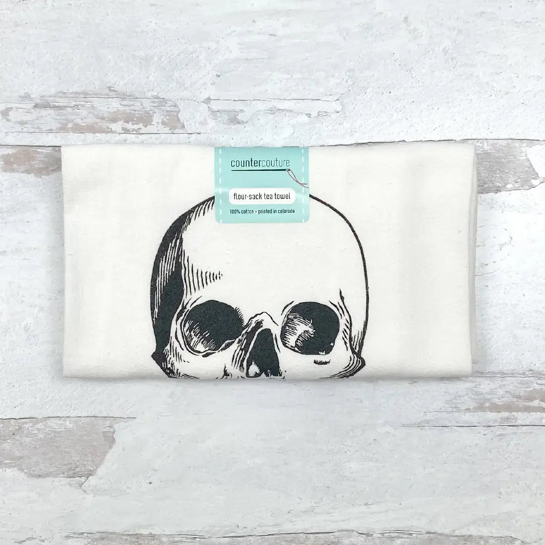 tea towel - flour sack - skull by counter couture