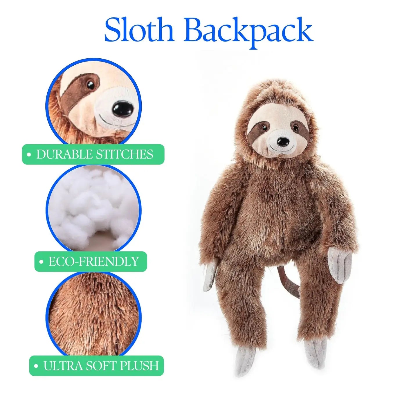 backpack - animal plush - sloth by the petting zoo