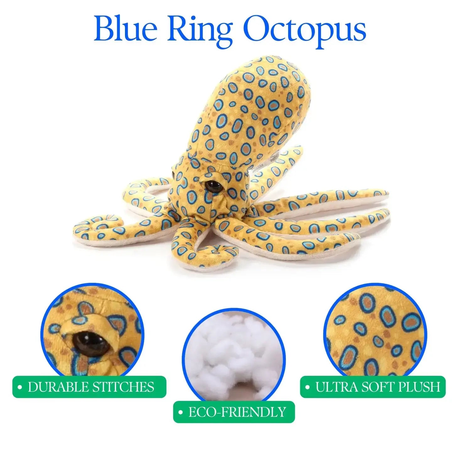 toy - animal plush - blue ring octopus - small 10" by the petting zoo