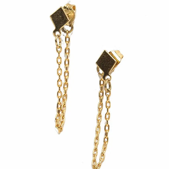 earrings - small diamond & chain studs - 24kgp by tilly doro
