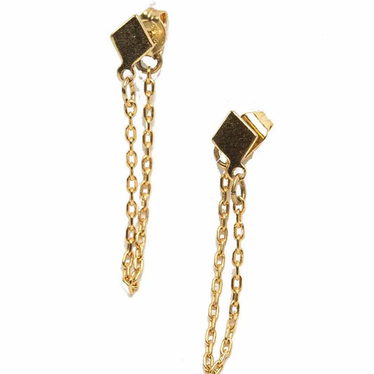 earrings - small diamond & chain studs - 24kgp by tilly doro
