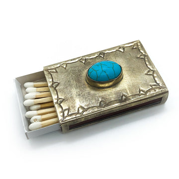 matchbox cover w/turquoise stone - stamped silver by j. alexander rustic silver
