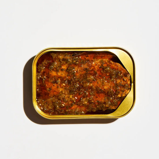snack - smoked rainbow trout - red chimichurri by fishwife