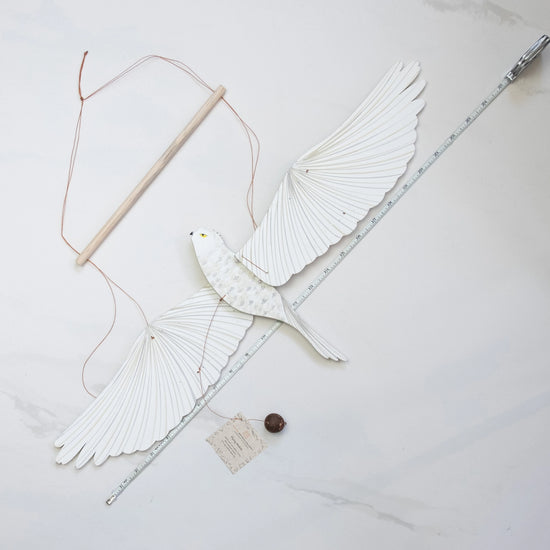 mobile - flying - snowy owl by tulia's artisan gallery